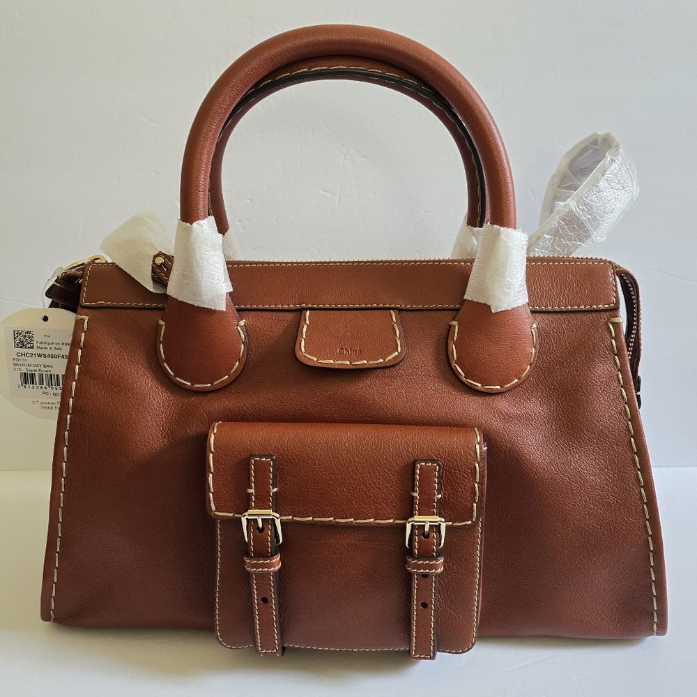 Chloé Medium Edith Leather Double Top Handle Shoulder Bag Sepia Brown - Picture 2 of 11